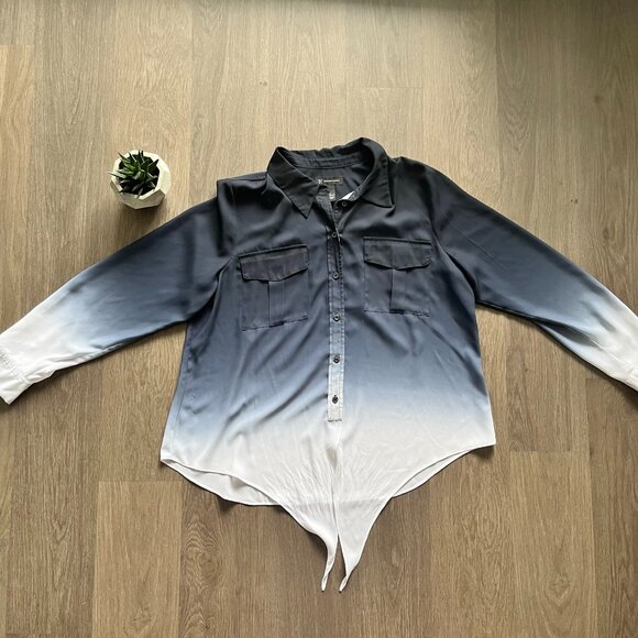 INC Blue to White Fade Crop Button Down Blouse with Front Tie - Picture 1 of 12